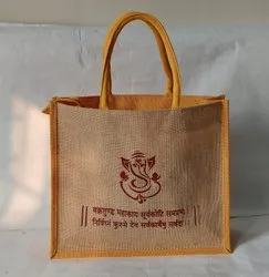 Brown Printed Jute Gift Bag