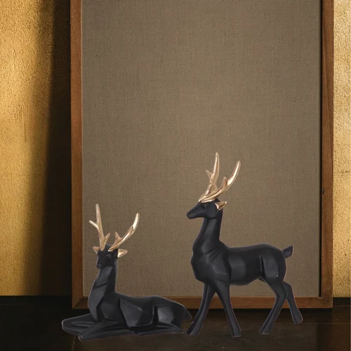 Handicraft Resin So of 2 Black Deer..